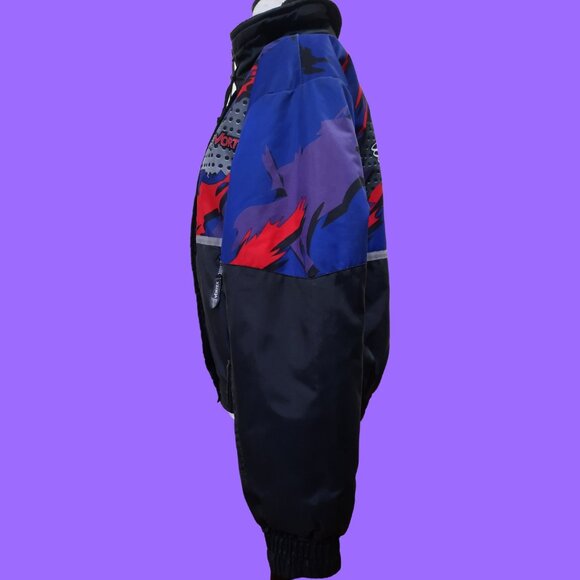 Vintag 90s Racing Bomber Jacket Vortex Insulated Womens M Black Blue Purple Red - Picture 10 of 15